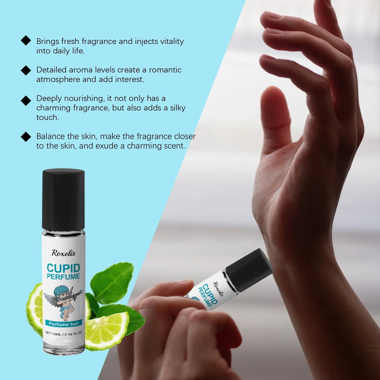 Roxelis 10ml Cupid Cologne Fragrance Perfume Roller Ball Long Lasting Fresh Charm Wrist Neck Ear Glamour Gentleman Style P...