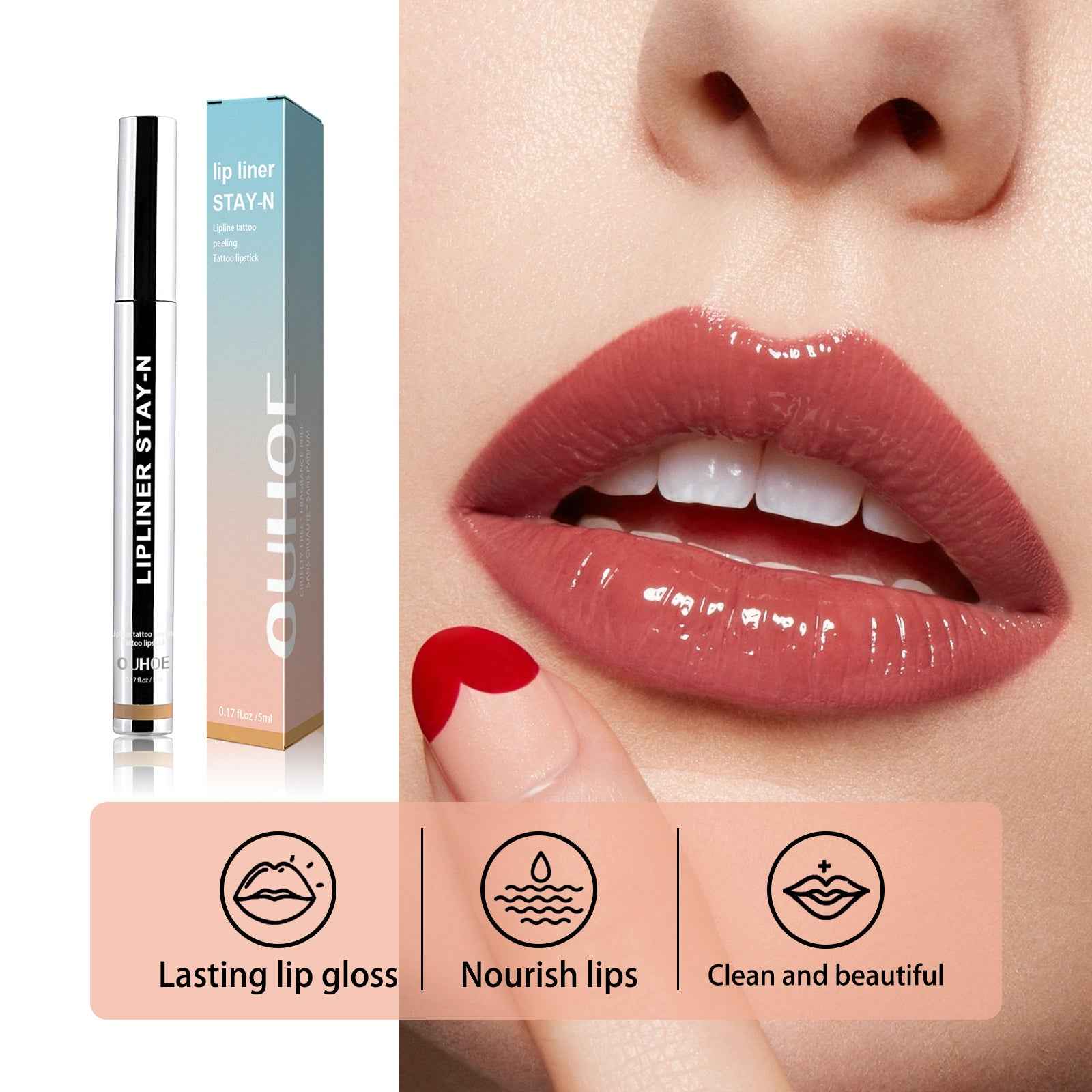 OUHOE Stripping Lip Liner (Light Brown) Enriches Lip Lines, Highlights Lip Color Without Makeup Smudging. Stripping Lip Liner