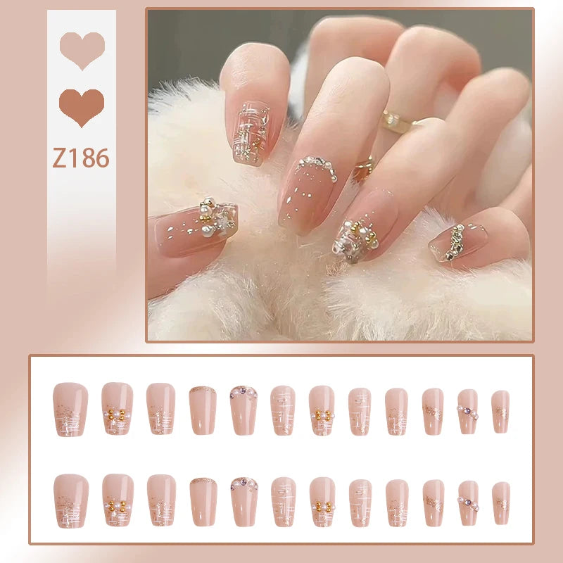 Z182-189 Luxury Designed Reusable Fashionable ABS Square Pre-designed Short Press Nails Glue Finger Wholesale Artificial