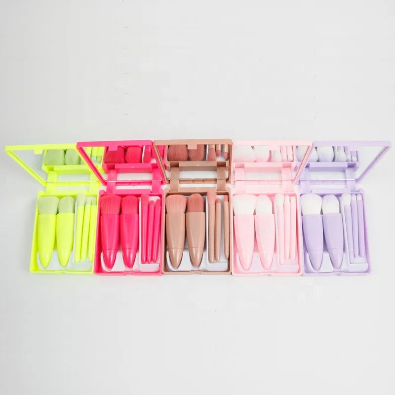 Top Selling Super Soft 5pcs Mini Portable Professional Makeup Brush Eye Shadow Foundation Powder Makeup Brush Set with Mir...