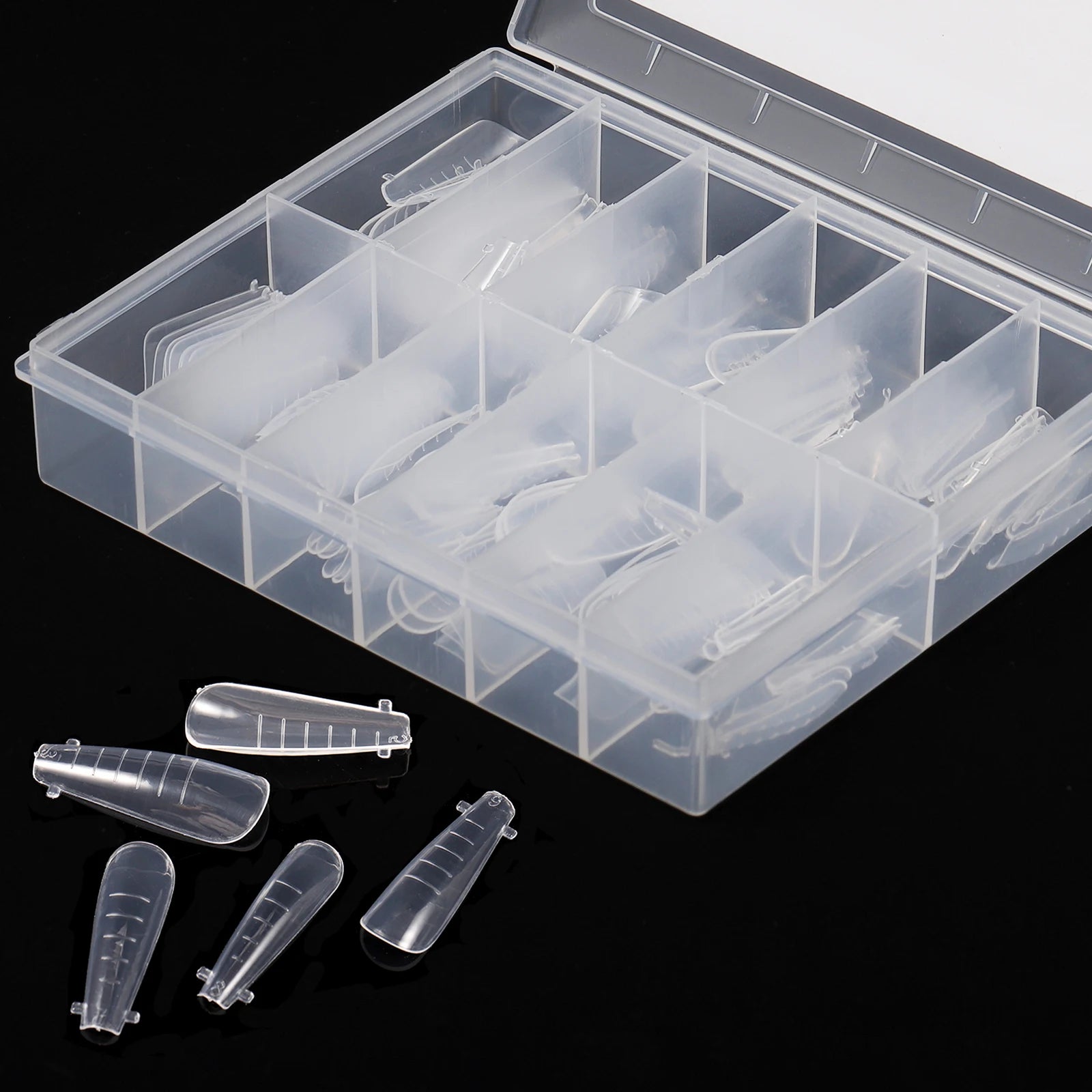 NEW Stiletto Coffin Clear Dual Forms False Tips Quick Building Gel Mold Nail System Full Cover Nail Extension Forms Top - 