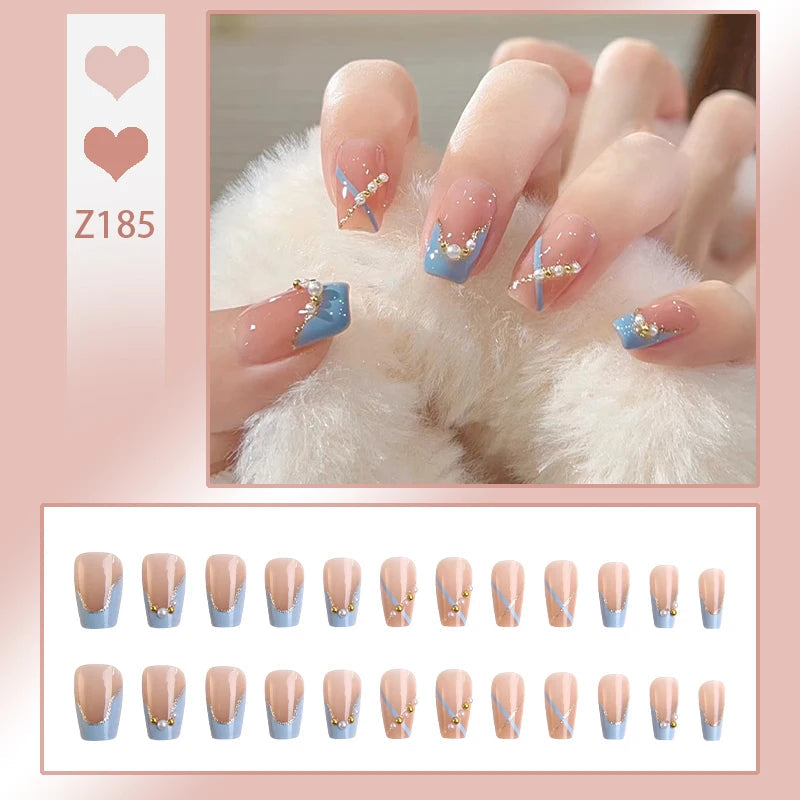 Z182-189 Luxury Designed Reusable Fashionable ABS Square Pre-designed Short Press Nails Glue Finger Wholesale Artificial