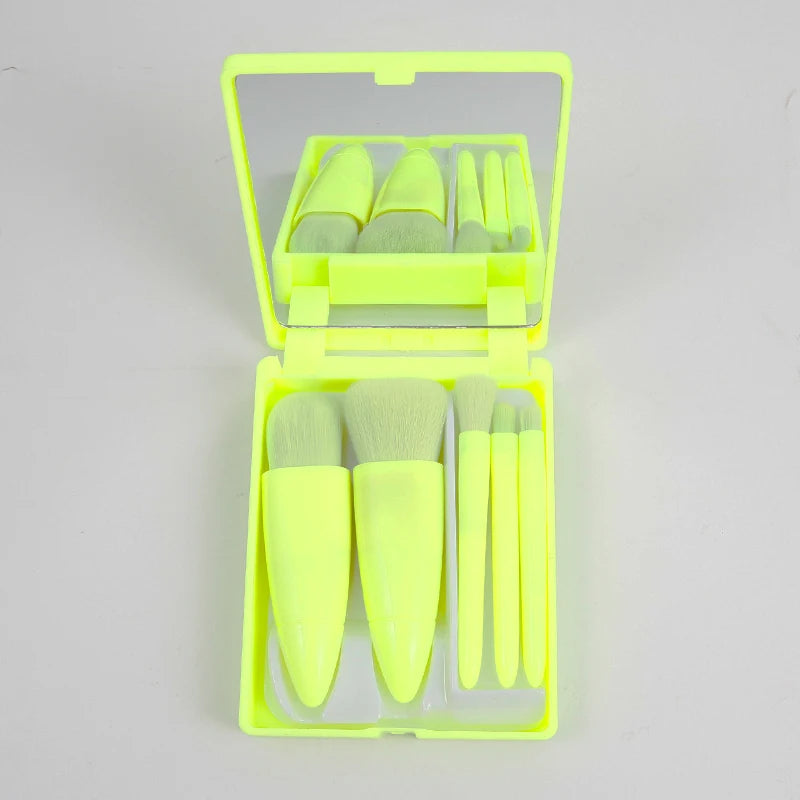 Top Selling Super Soft 5pcs Mini Portable Professional Makeup Brush Eye Shadow Foundation Powder Makeup Brush Set with Mirror Yellow regular size