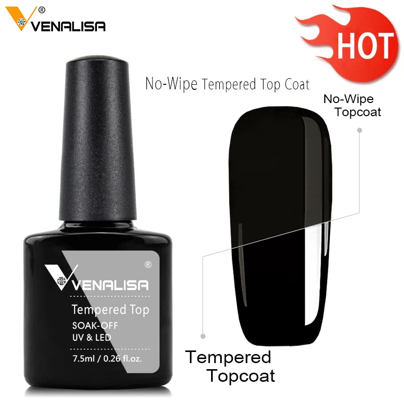 Hot Sell Venalisa Nail Art 7.5ml Tempered Top Coat Matt Top Primer Base Coat Color Gel Nail Polish UV Gel Soak Off Manicur...
