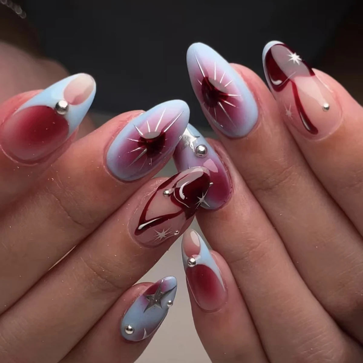 Hot Selling Halloween French Style ABS Material Short Almond Coffin Square Shape Press on Nails Glue 24pcs Artificial Fing...