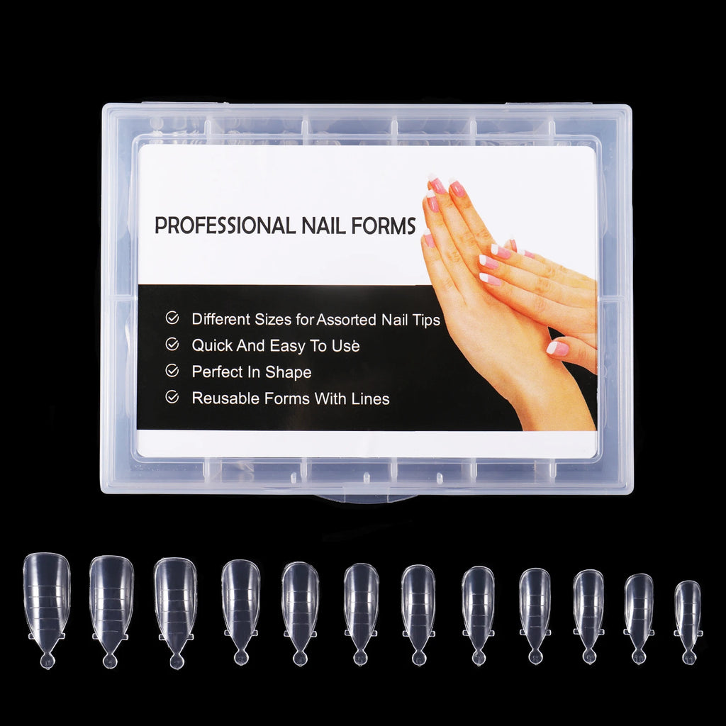 NEW Stiletto Coffin Clear Dual Forms False Tips Quick Building Gel Mold Nail System Full Cover Nail Extension Forms Top