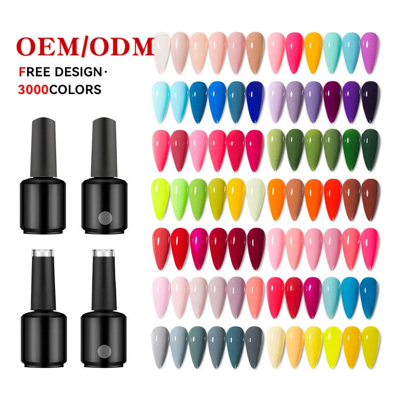 LOGO Nails Gel Supply Salon Professional Custom 3000 Colors Uv Nail Gel Polish Glass Bottles 12ML 15ML OEM Custom Private ...
