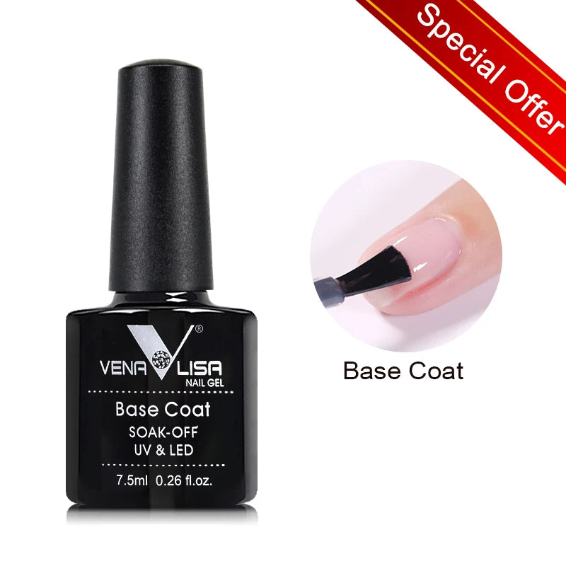 Hot Sell Venalisa Nail Art 7.5ml Tempered Top Coat Matt Top Primer Base Coat Color Gel Nail Polish UV Gel Soak Off Manicur...
