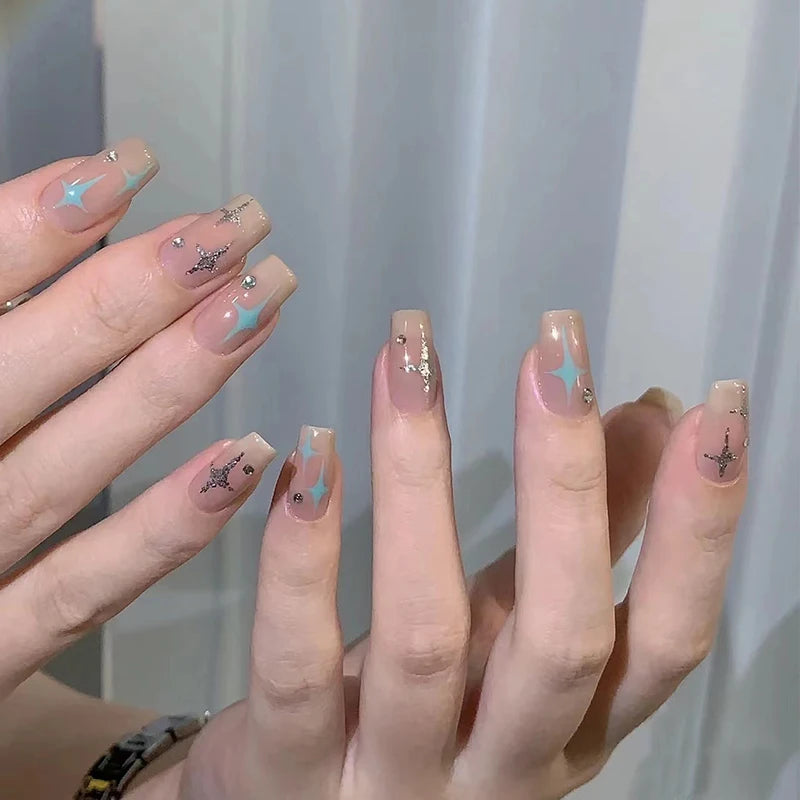 Z182-189 Luxury Designed Reusable Fashionable ABS Square Pre-designed Short Press Nails Glue Finger Wholesale Artificial