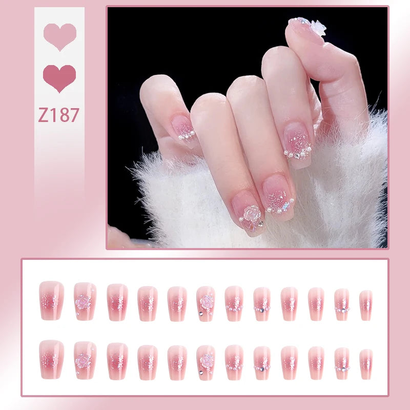 Z182-189 Luxury Designed Reusable Fashionable ABS Square Pre-designed Short Press Nails Glue Finger Wholesale Artificial - 