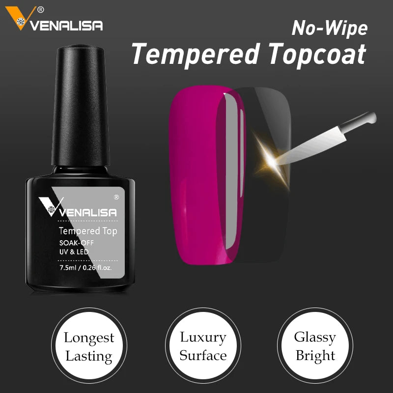 Hot Sell Venalisa Nail Art 7.5ml Tempered Top Coat Matt Top Primer Base Coat Color Gel Nail Polish UV Gel Soak Off Manicur...