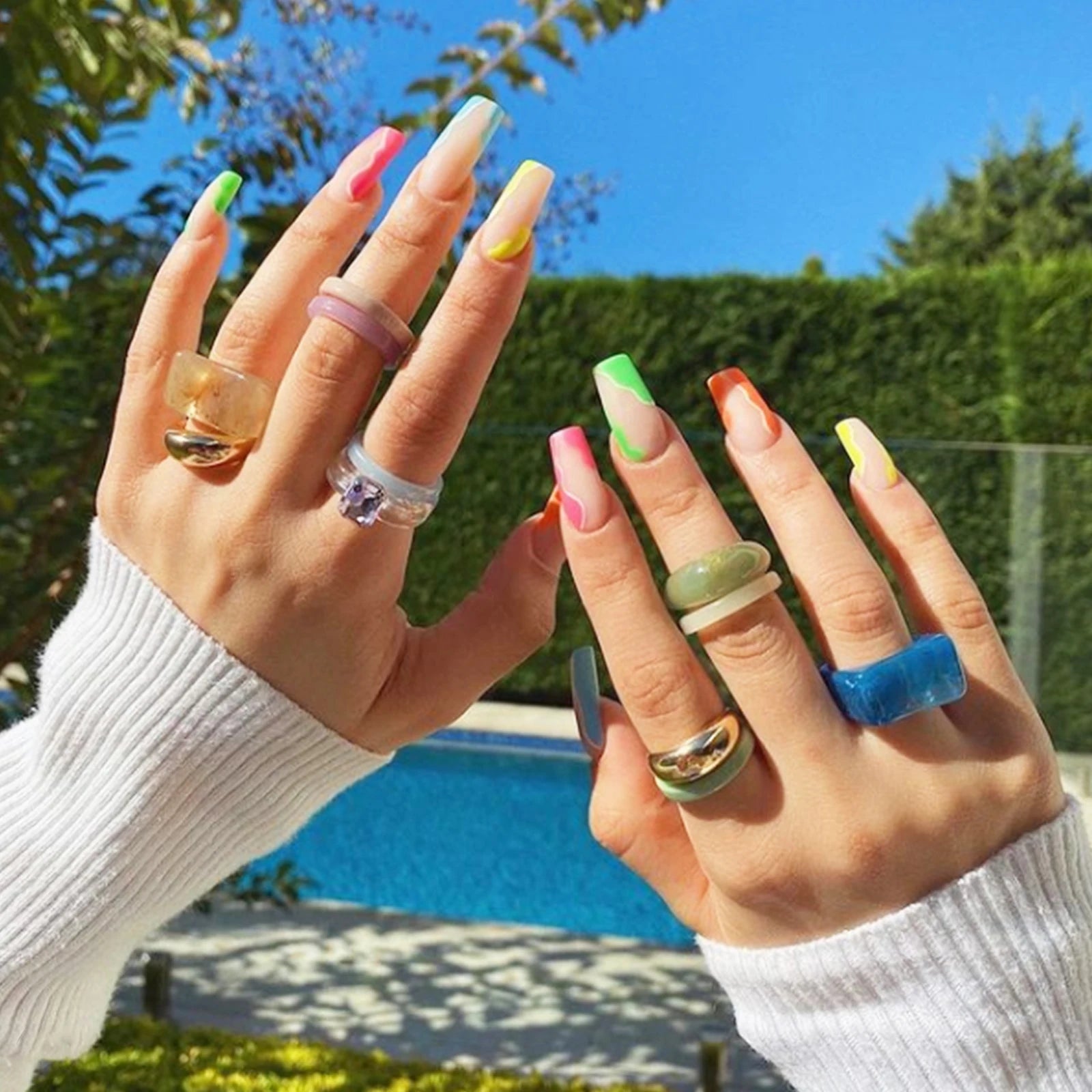 NEW Stiletto Coffin Clear Dual Forms False Tips Quick Building Gel Mold Nail System Full Cover Nail Extension Forms Top - 