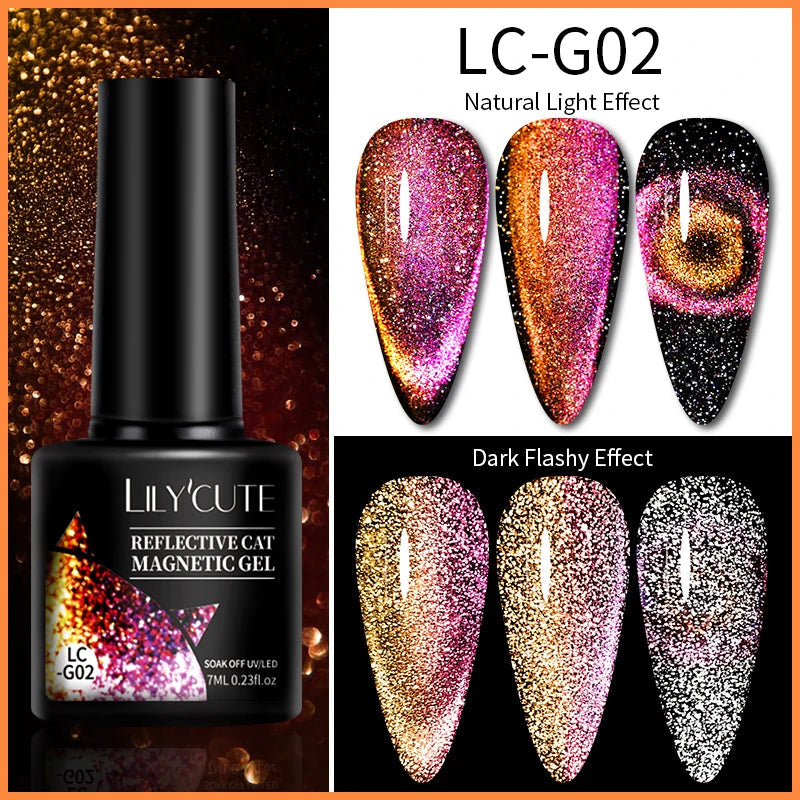 LILYCUTE 7ml Aurora Cat Magnetic Gel Nail Polish Reflective Magnet Gel Varnishes Semi Permanent UV Gel For Nail Art Manicu...