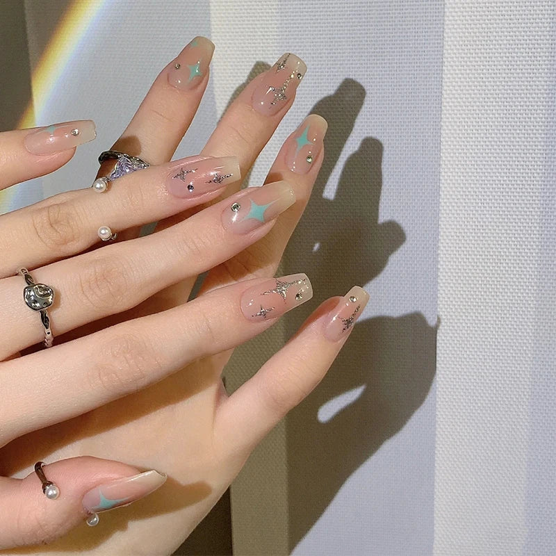 Z182-189 Luxury Designed Reusable Fashionable ABS Square Pre-designed Short Press Nails Glue Finger Wholesale Artificial Z182