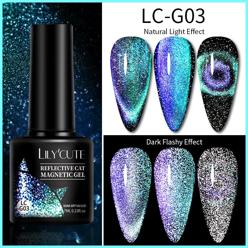 LILYCUTE 7ml Aurora Cat Magnetic Gel Nail Polish Reflective Magnet Gel Varnishes Semi Permanent UV Gel For Nail Art Manicu...