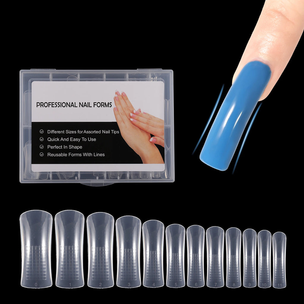 NEW Stiletto Coffin Clear Dual Forms False Tips Quick Building Gel Mold Nail System Full Cover Nail Extension Forms Top