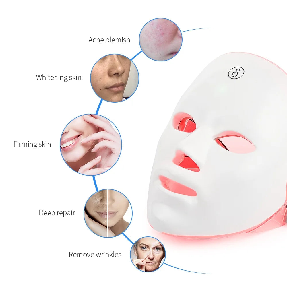 Rechargeable Facial LED Mask 7 Colors LED Photon Beauty Mask Skin Rejuvenation Home Face Lifting Whitening Skin Care Beaut...