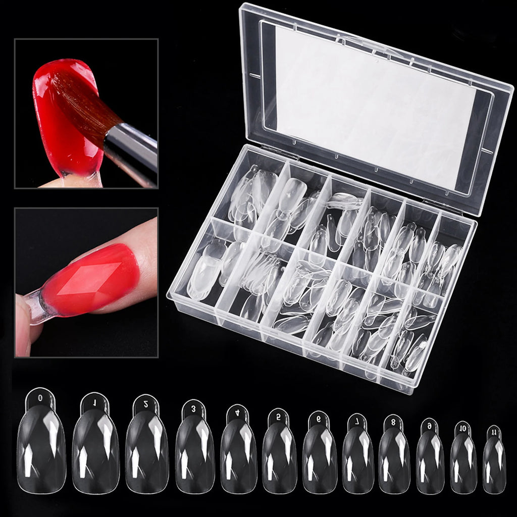 NEW Stiletto Coffin Clear Dual Forms False Tips Quick Building Gel Mold Nail System Full Cover Nail Extension Forms Top