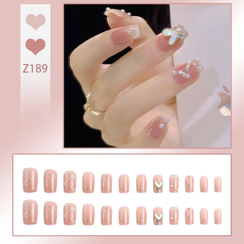 Z182-189 Luxury Designed Reusable Fashionable ABS Square Pre-designed Short Press Nails Glue Finger Wholesale Artificial