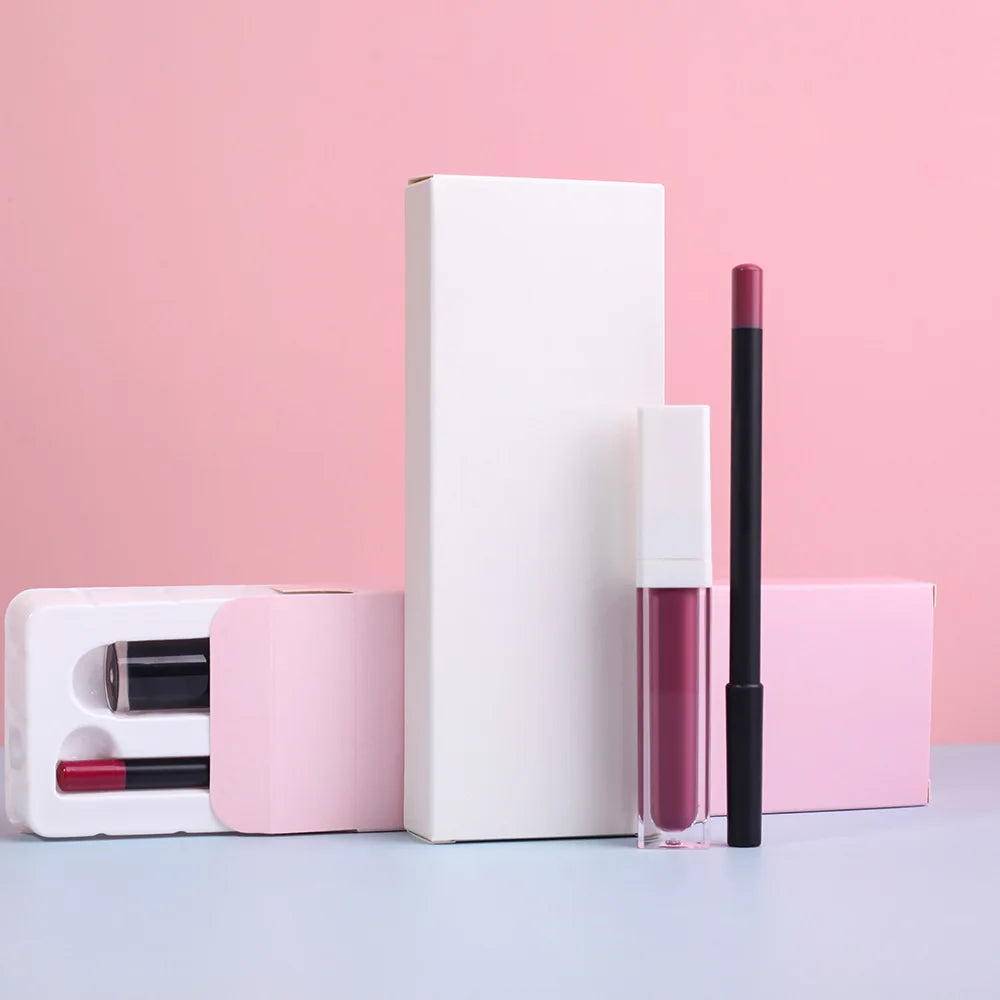 Wholesale Private Label 2 in 1 Natural Cosmetic Lip Gloss Lip Liner Makeup Sets Glossy Matte Lipgloss Lip Liner Kit Vendor - 