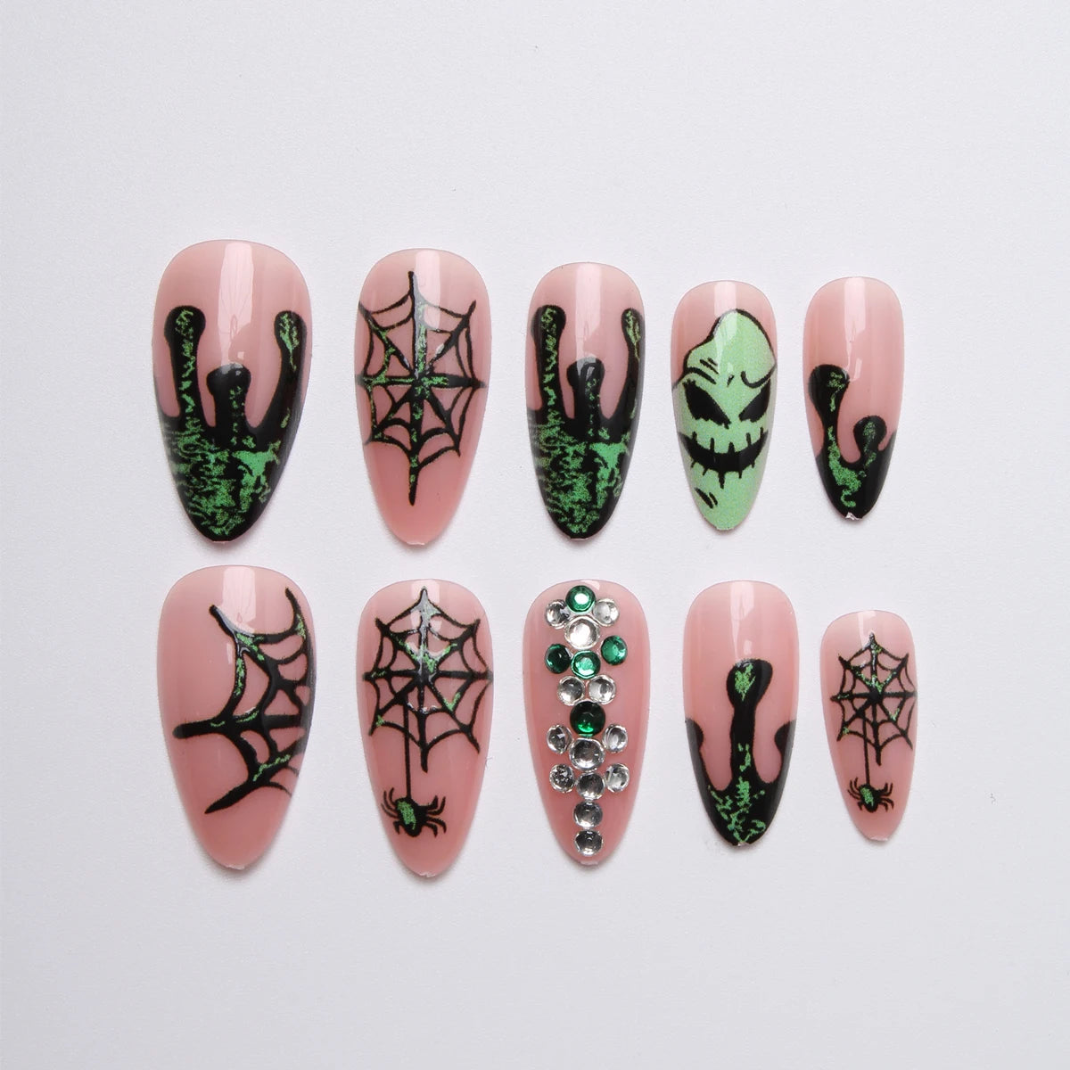 Hot Selling Halloween French Style ABS Material Short Almond Coffin Square Shape Press on Nails Glue 24pcs Artificial Fing...