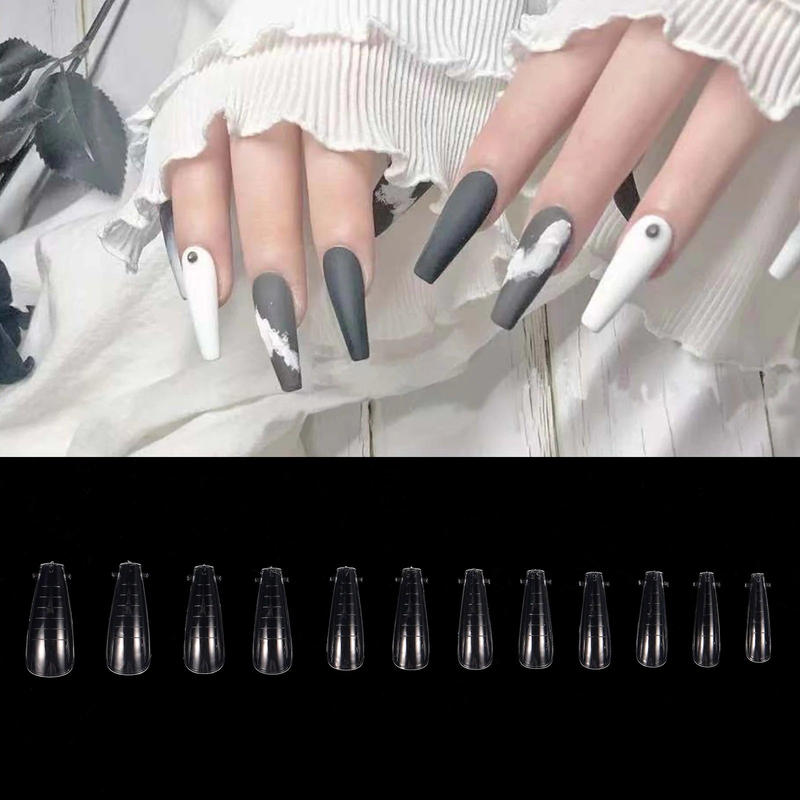NEW Stiletto Coffin Clear Dual Forms False Tips Quick Building Gel Mold Nail System Full Cover Nail Extension Forms Top - 