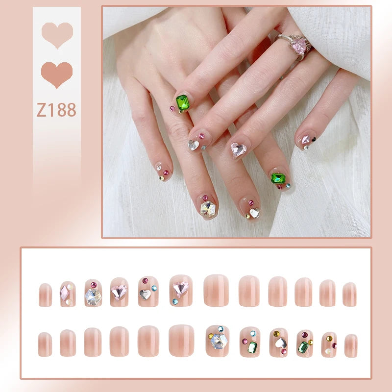 Z182-189 Luxury Designed Reusable Fashionable ABS Square Pre-designed Short Press Nails Glue Finger Wholesale Artificial - 