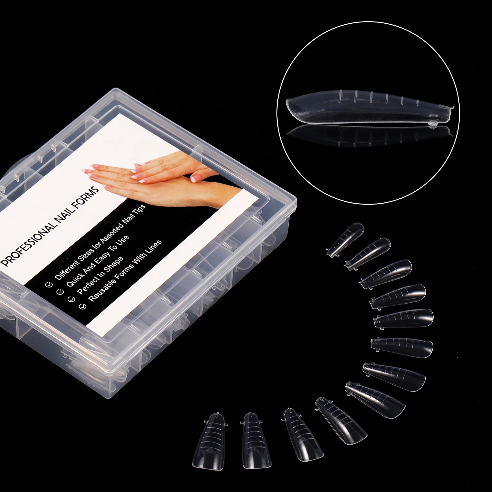 NEW Stiletto Coffin Clear Dual Forms False Tips Quick Building Gel Mold Nail System Full Cover Nail Extension Forms Top - 