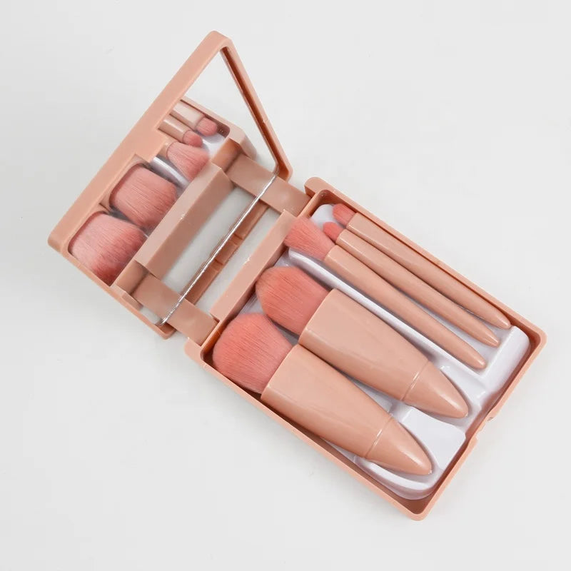 Top Selling Super Soft 5pcs Mini Portable Professional Makeup Brush Eye Shadow Foundation Powder Makeup Brush Set with Mirror