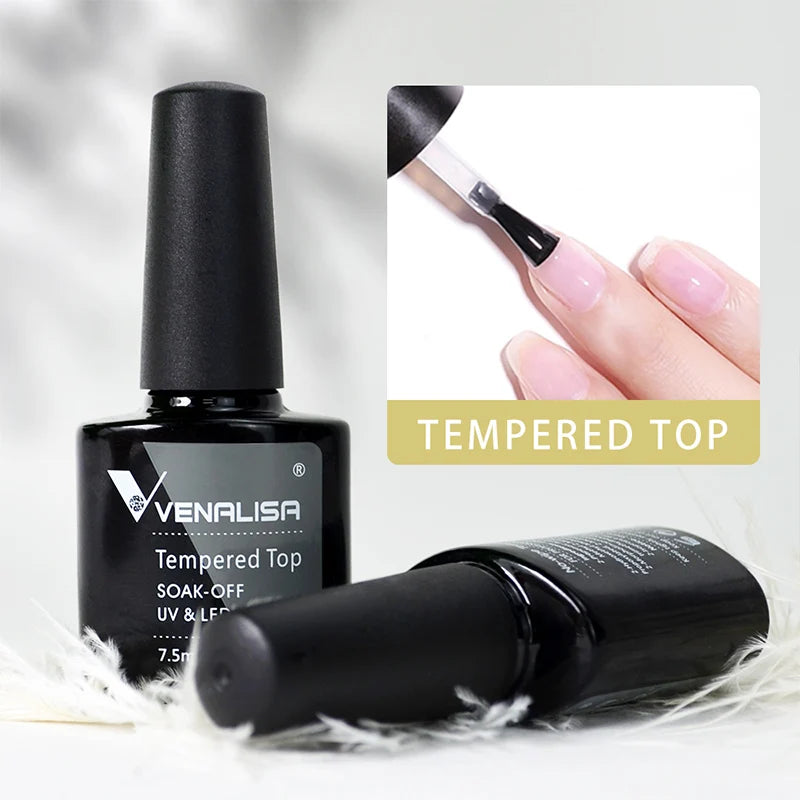 Hot Sell Venalisa Nail Art 7.5ml Tempered Top Coat Matt Top Primer Base Coat Color Gel Nail Polish UV Gel Soak Off Manicur...