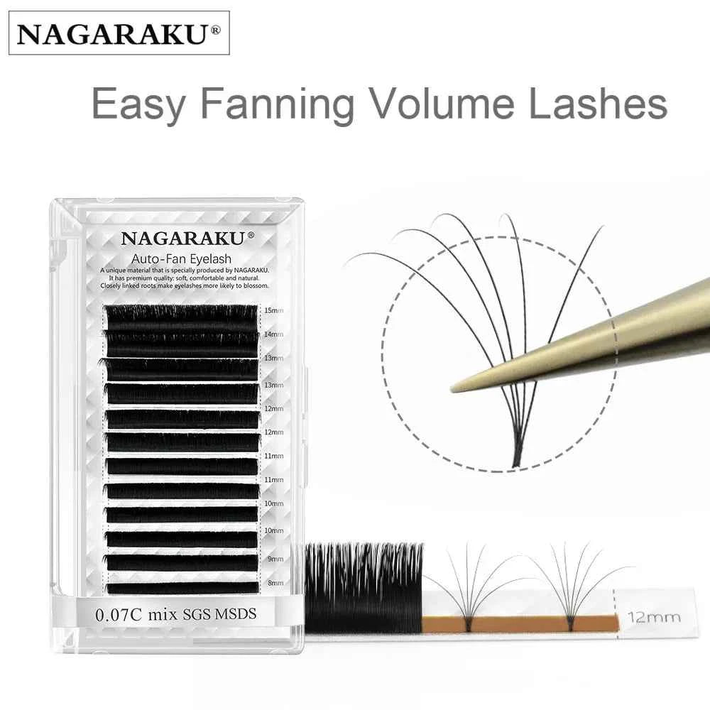 NAGARAKU Fast Shipping Easy Fan Auto Eyelash Extension Supplies Handing Making Fast Bloom Flowering Pre-bonded Lashes Volu...