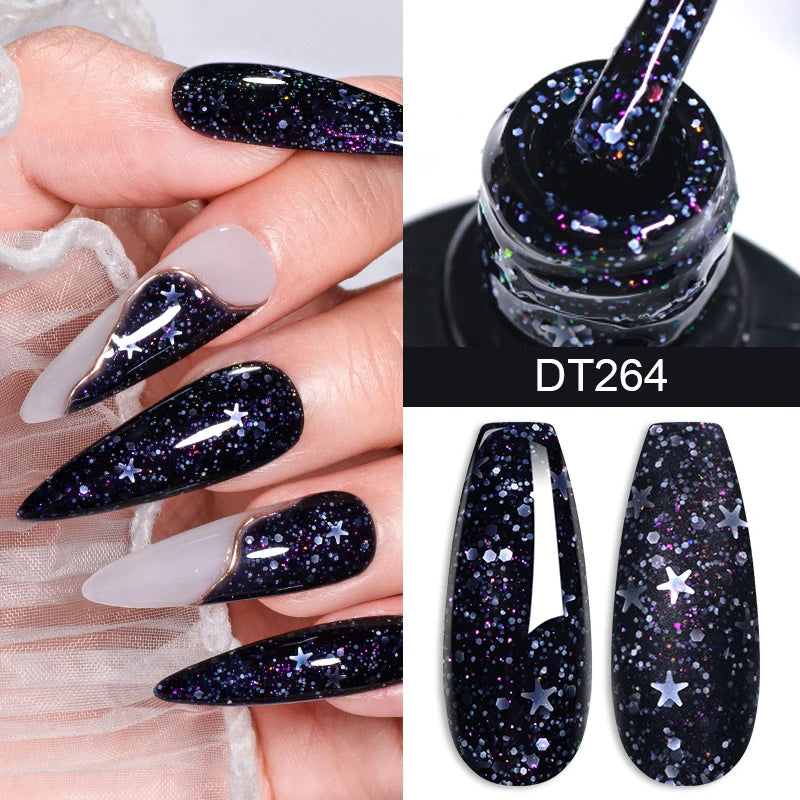 MEET ACROSS 7ml Dark Color Glitter Top Coat Gel For Nails Brocade Powder 2 In 1 Chameleon Nail Art Gel Varnish Manicure Q5...