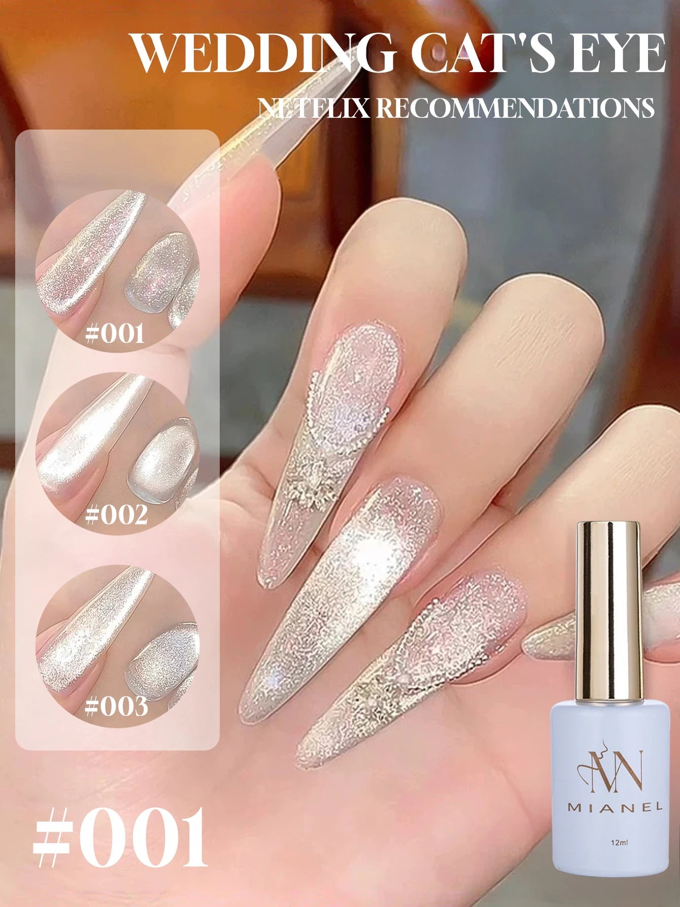 MIANEL 1-6pcs 12ML Christmas Nails Galaxy White Glass Bead Cat Eye Gel Nail Polish Super White Nails Nail Art Nail Supplies hunjiabaikaishui1-3