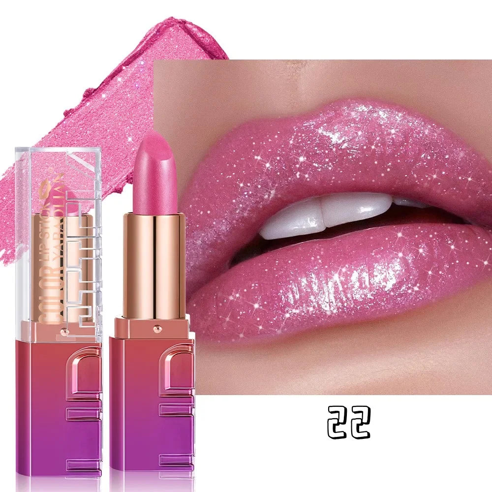 Shimmery Pearl Glossy Lipstick Gold Sparkles Ultra Pigmented Metallic Lip Tint Diamond Glam Luxury Bold Glitter Lip Makeup...