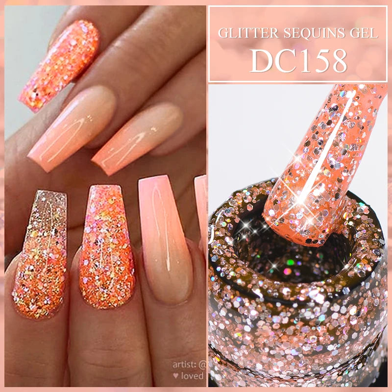 Mtssii 7ml Red Glitter Gel Nail Polish Sequins Shiny Manicure Semi Permanent Base Top Coat Soak Off LED UV Nail Art Gel Va...