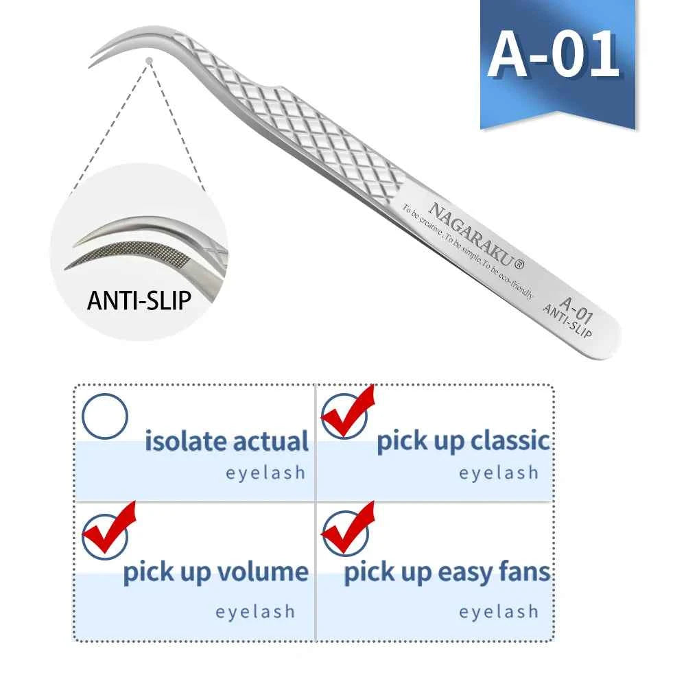 NAGARAKU Eyelash Extension Tweezers Makeup Stainless Steel Eyelash 3D accurate Clip A-01 - 