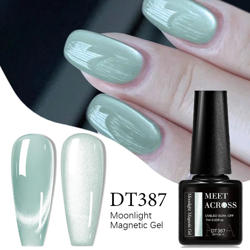 MEET ACROSS 7ml Porcelain White Cat Eye Gel Polish Holographic Glitter Magnetic Galactic Effect Gel Nail Polish Soak Off UV Gel Q57435-5