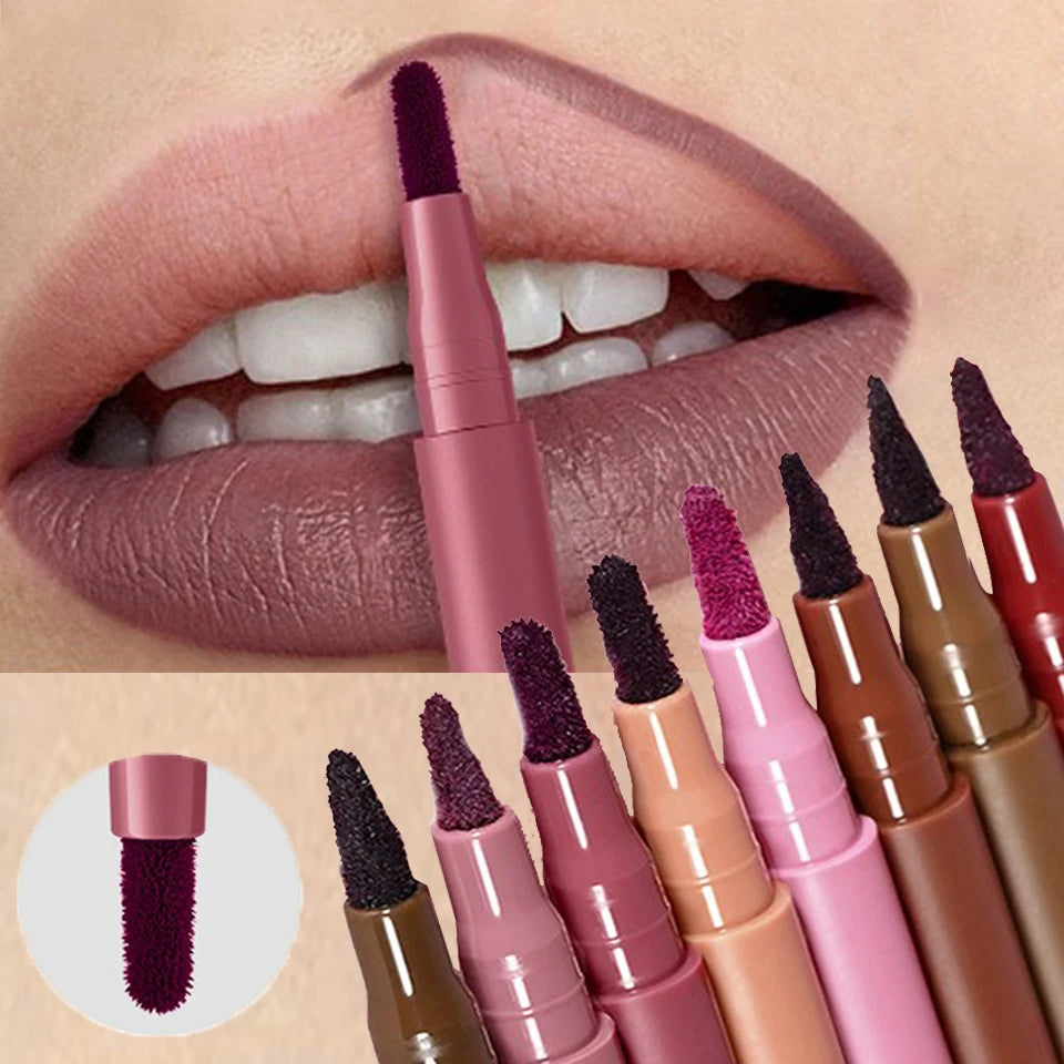 Flat Velvet Brush Lip Contour Liner Lip Stain Waterproof Soft Nude Pink Brown Lipliner Pencil Long Lasting Non-stick Cup Makeup