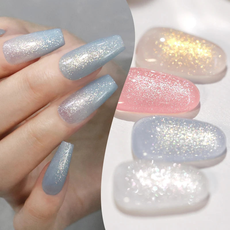 LILYCUTE 7ml Shiny Glitter Nail Gel Polish Pearl Shell Sparkling White UV LED Varnishes Soak Off Gel Manicure Decoration - 