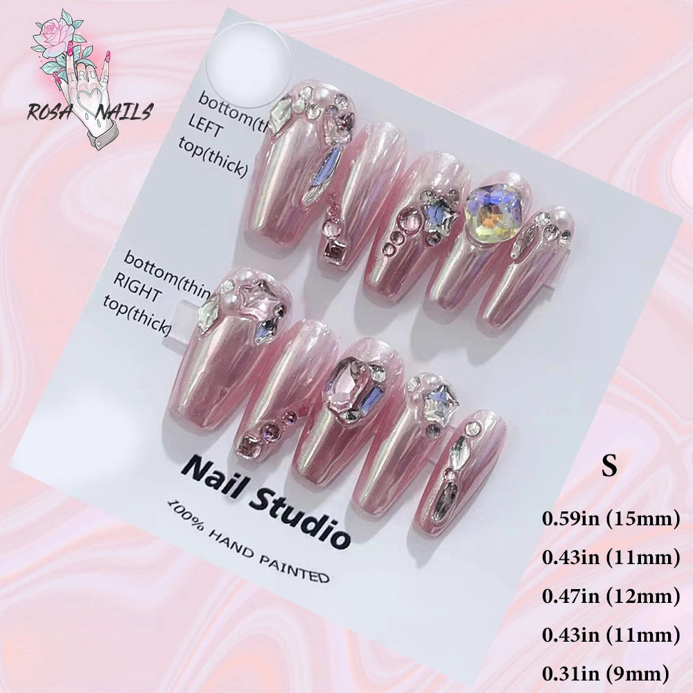 Silver Star Fake Nail Pressons Short Square Clear Rhinestones Punk Tip Saturn Stars False Tips Presson Y2k Black Press on Nails S (No.24137)