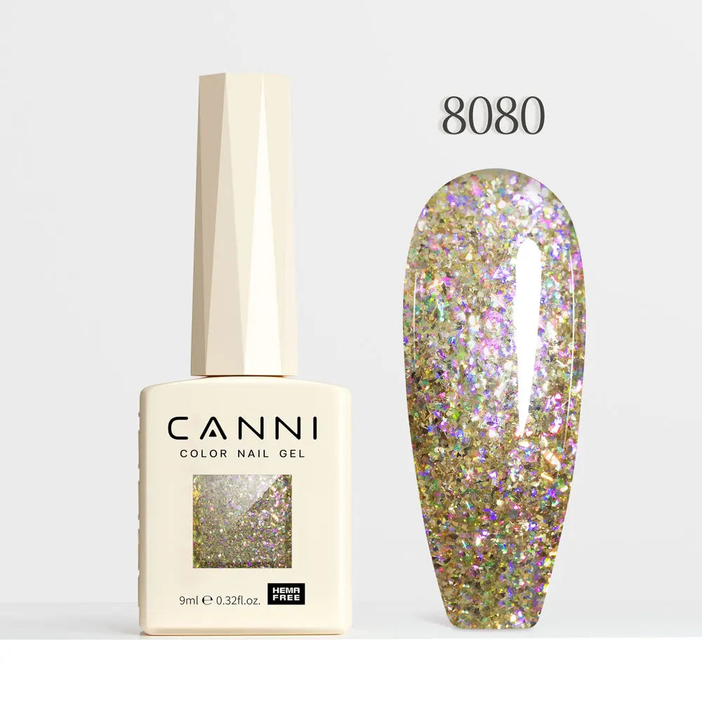 #8013 CANNI Nail Gel Polish Hema Free Super Glossy Glitter Cat Eye Gel Diamond Top Coat Semi Permanent Soak Off UV LED Varnish Aurora Glow Avenue