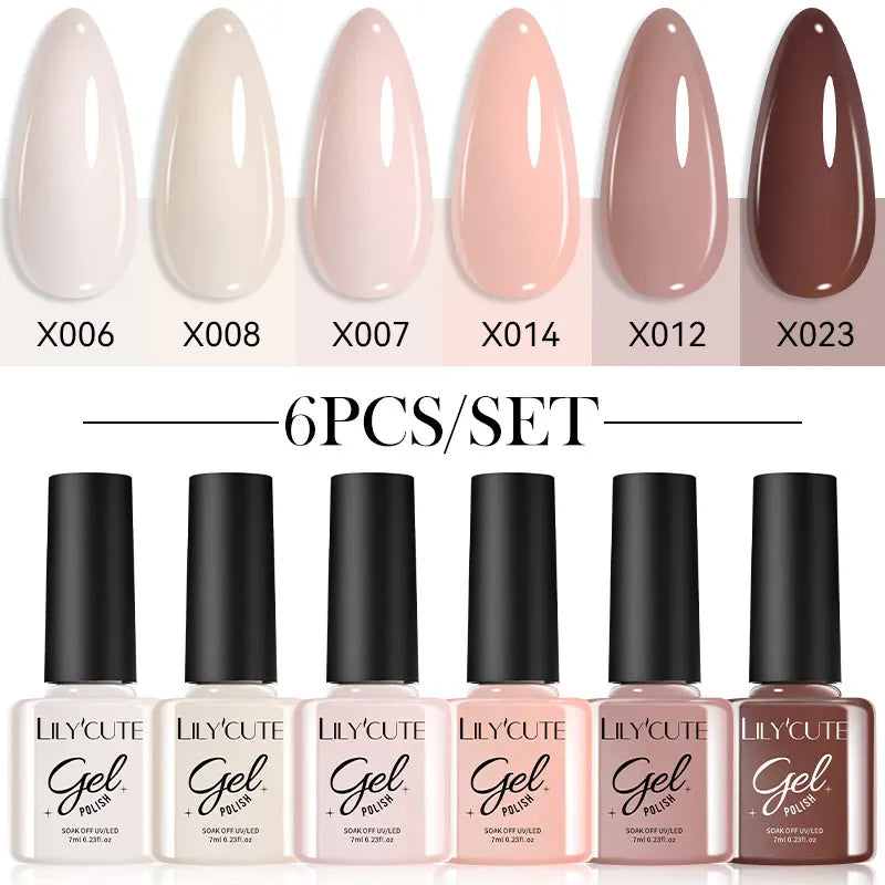 LILYCUTE 6Pcs/set 7ml Coffee Series Gel Nail Polish Kit 125 Colors Manicure Semi Permanent Soak Off UV Nail Art Gel Varnis...