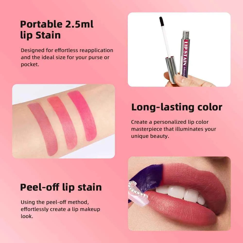 Peel Off Lip Stain Reveal Long Lasting Waterproof Pink Lip Tint Transfer Proof Non-stick Cup Natural Lip Stain Women's Cos...