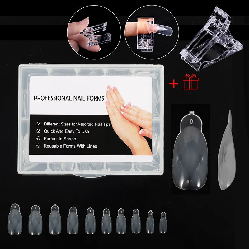 NEW Stiletto Coffin Clear Dual Forms False Tips Quick Building Gel Mold Nail System Full Cover Nail Extension Forms Top K-120pcs-box