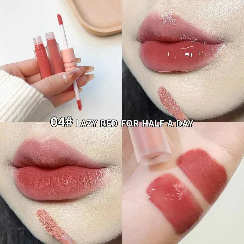 Matte Mirror Double Ended Lip Gloss Velvet Texture And Jelly Texture Moisturizing And Easy To Apply Lip Liquid Lipstick 04...