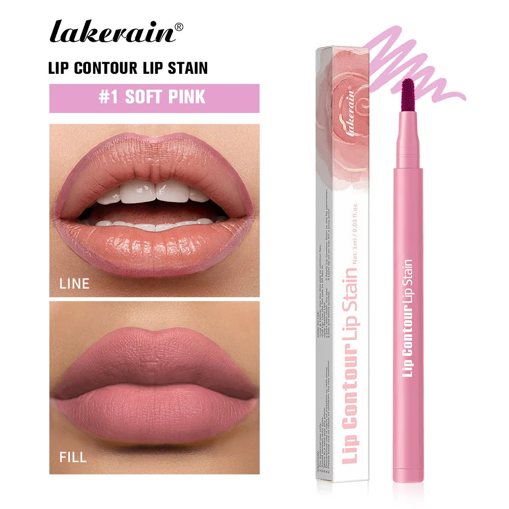 Flat Velvet Brush Lip Contour Liner Lip Stain Waterproof Soft Nude Pink Brown Lipliner Pencil Long Lasting Non-stick Cup Makeup 01 Soft Pink