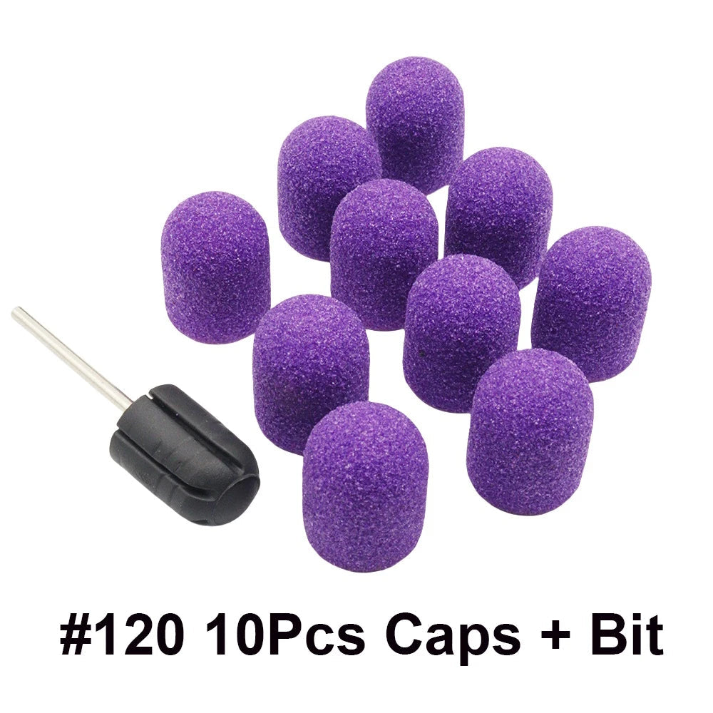 10 Pcs Purple Nail Sanding Caps with Bit Nail Drill Bits For Foot File Callus Remover, Manicure Pedicure Nail Polisher #80...