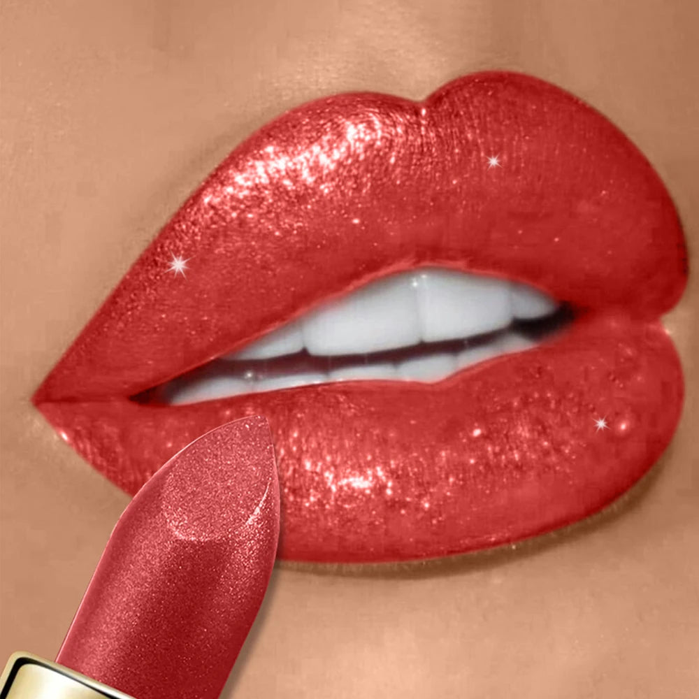 10 Colors Glitter Lipstick Waterproof Long Lasting Diamond Pearlescent Metallic Lipstick Lipgloss Women Lips Makeup Cosmet...