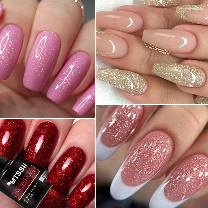 Mtssii 7ml Red Glitter Gel Nail Polish Sequins Shiny Manicure Semi Permanent Base Top Coat Soak Off LED UV Nail Art Gel Va...
