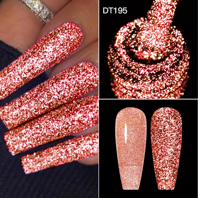 MEET ACROSS 7ml Dark Color Glitter Top Coat Gel For Nails Brocade Powder 2 In 1 Chameleon Nail Art Gel Varnish Manicure Q5...